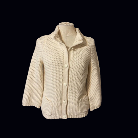 Talbots Sweaters - Talbots Womens Cardigan Sweater Cream XS extra small Thick Cotton Wool Pockets